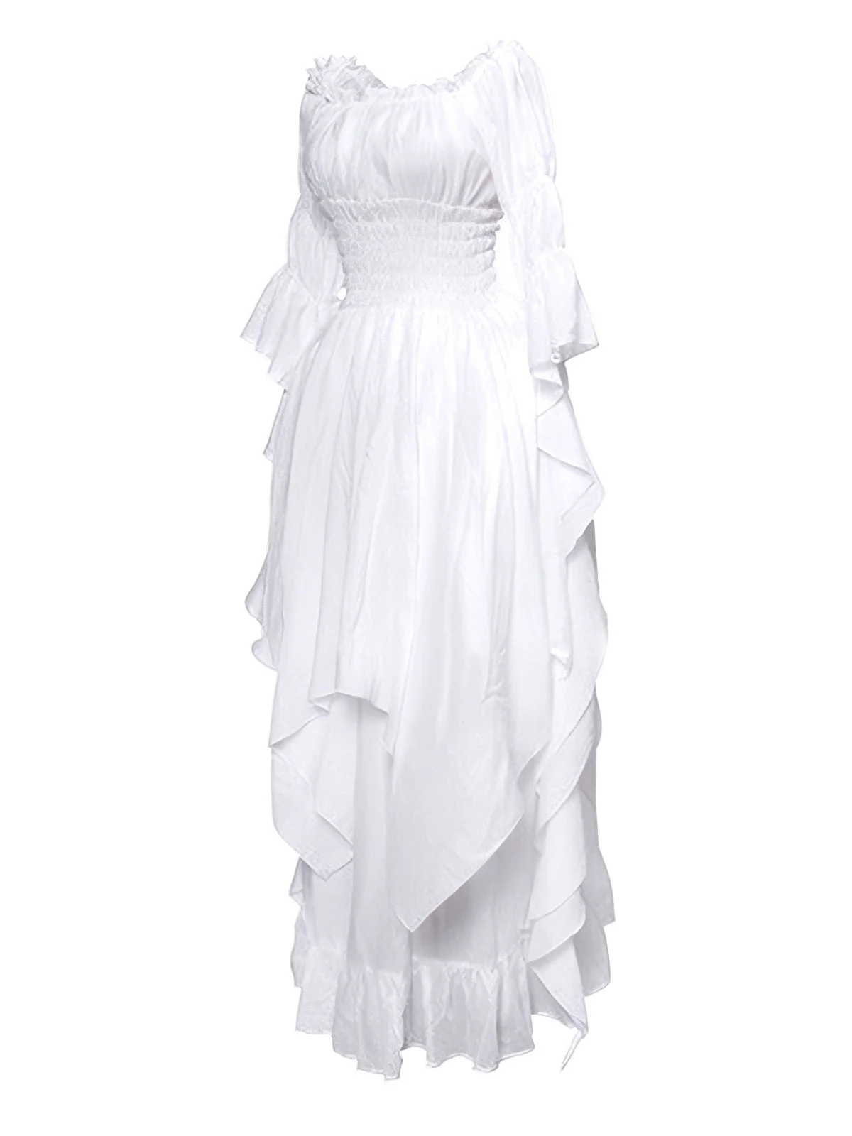 Weiß 1980er Gothic Glockenärmel Unregelmäßiger Saum Kleid - Image 3