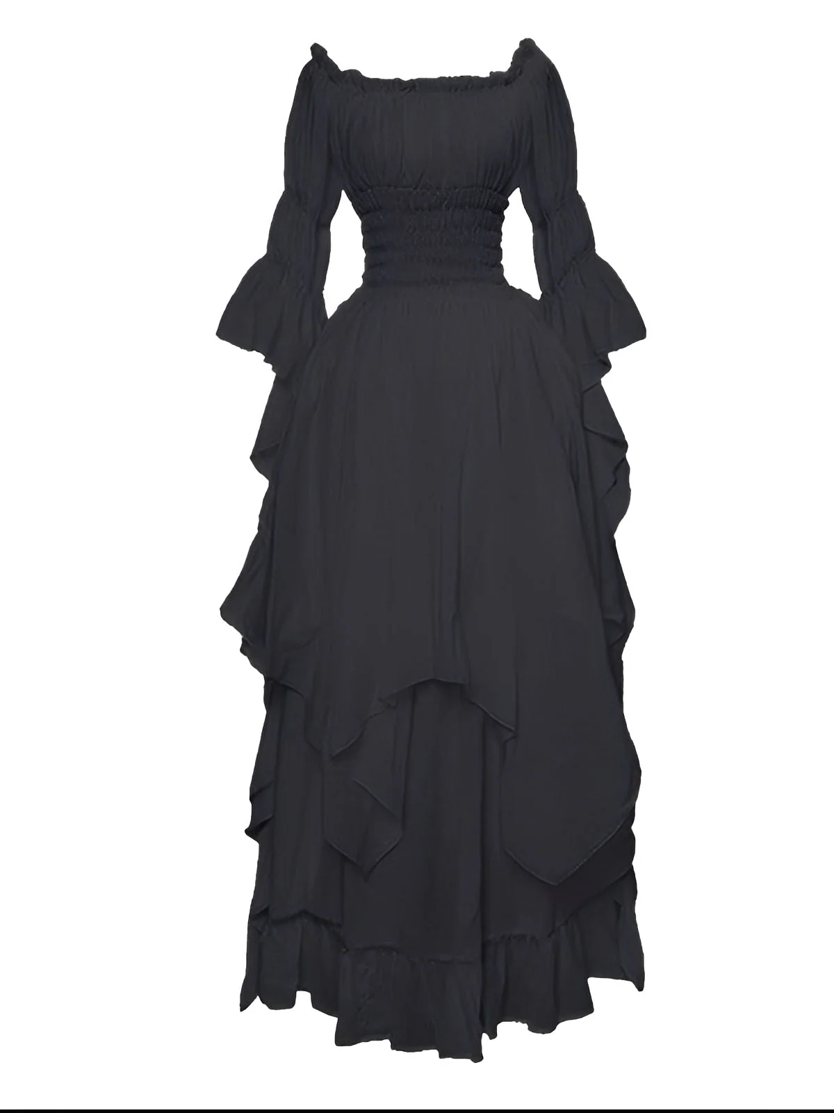 Weiß 1980er Gothic Glockenärmel Unregelmäßiger Saum Kleid - Image 5