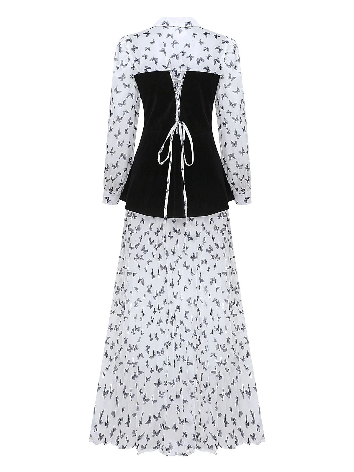 Weiß 1980er Schmetterling Perle Plissiertes Samt Korsett Midi Kleid - Image 3