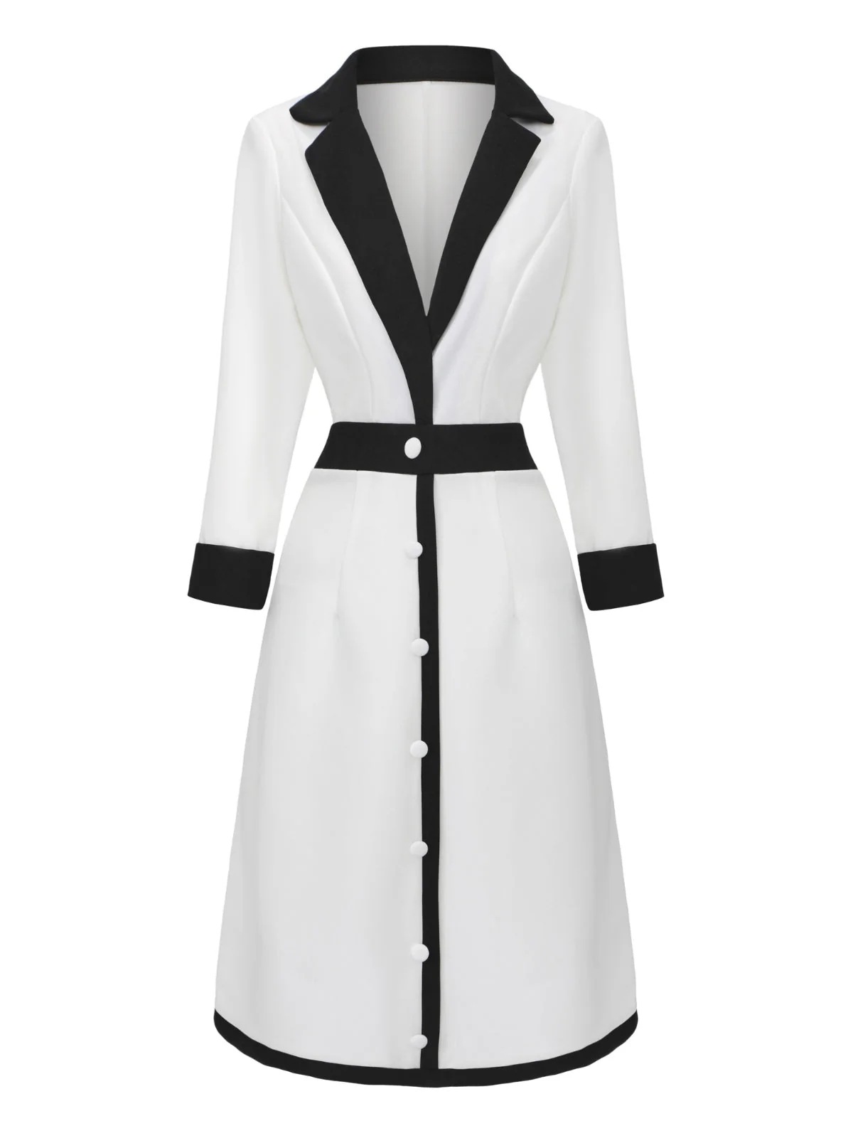 Weiß & Schwarz 1940er Tief V-Ausschnitt Gekerbt Taste Kleid - Image 2