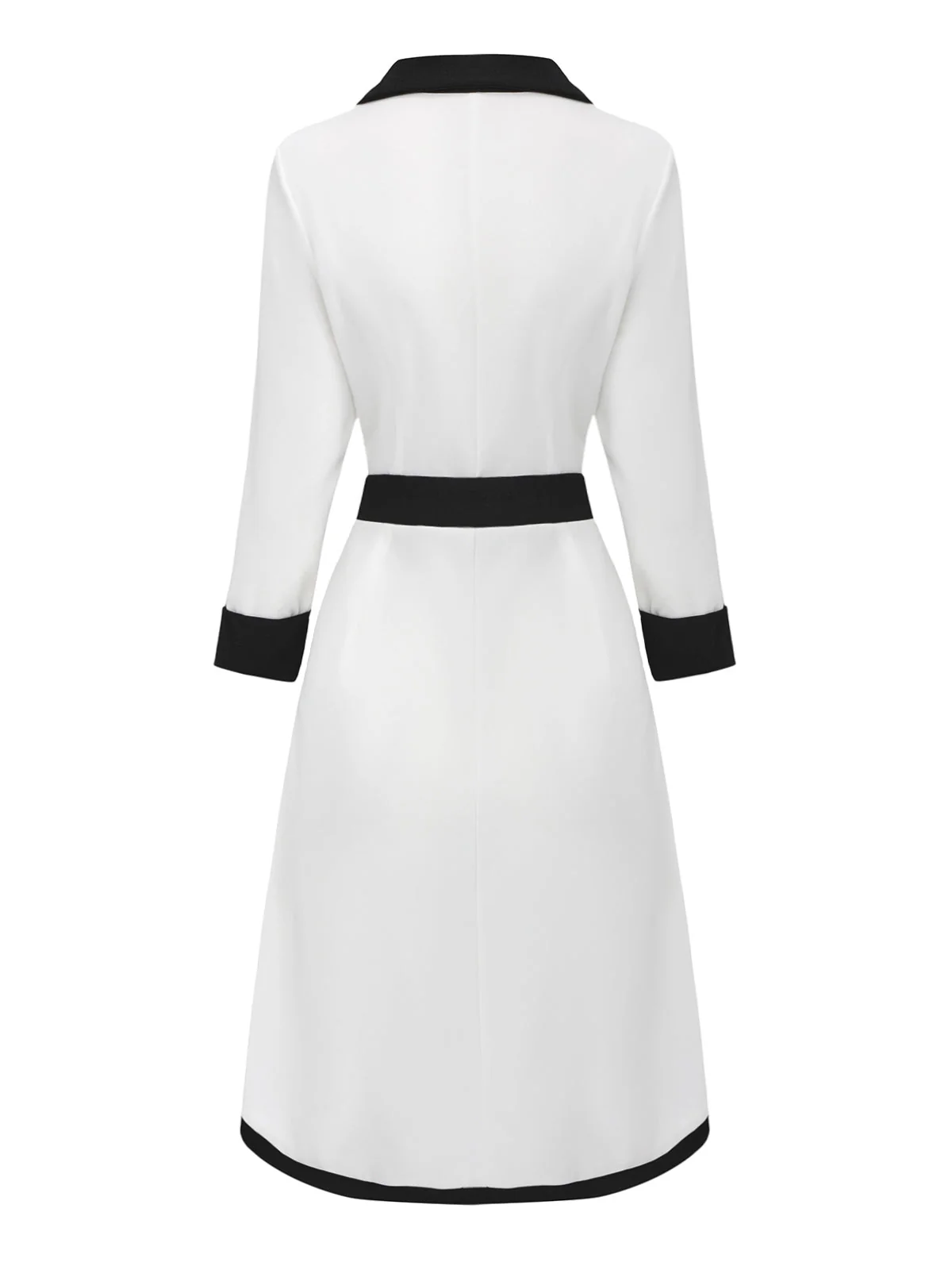 Weiß & Schwarz 1940er Tief V-Ausschnitt Gekerbt Taste Kleid - Image 3