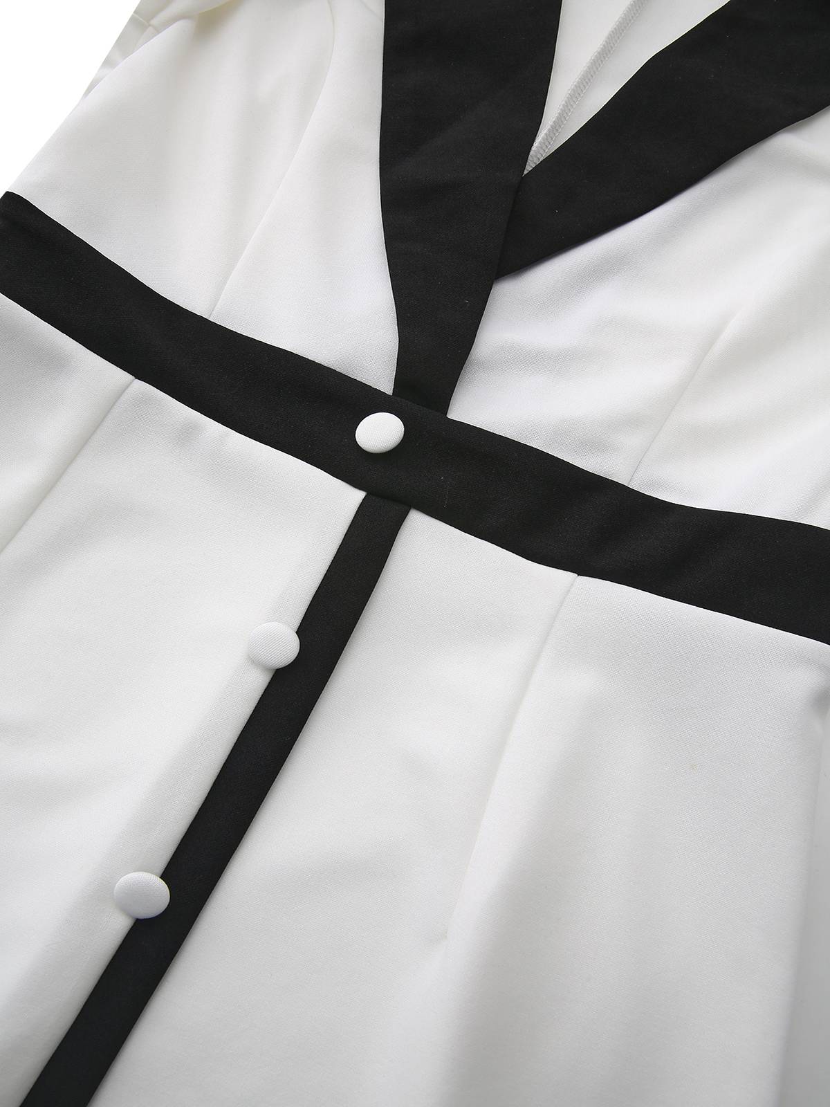 Weiß & Schwarz 1940er Tief V-Ausschnitt Gekerbt Taste Kleid - Image 4