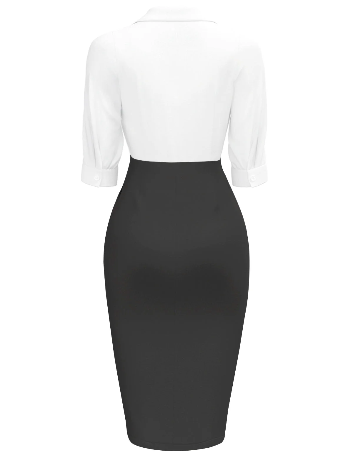 Weiß & Schwarz 1960er Kerbkragen Gerüschtes Enges Kleid - Image 7