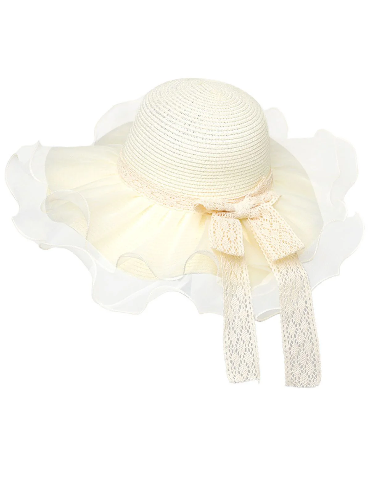 Weiß Vintage Spitze Schleife Transparent Rüschen Sonnenhut