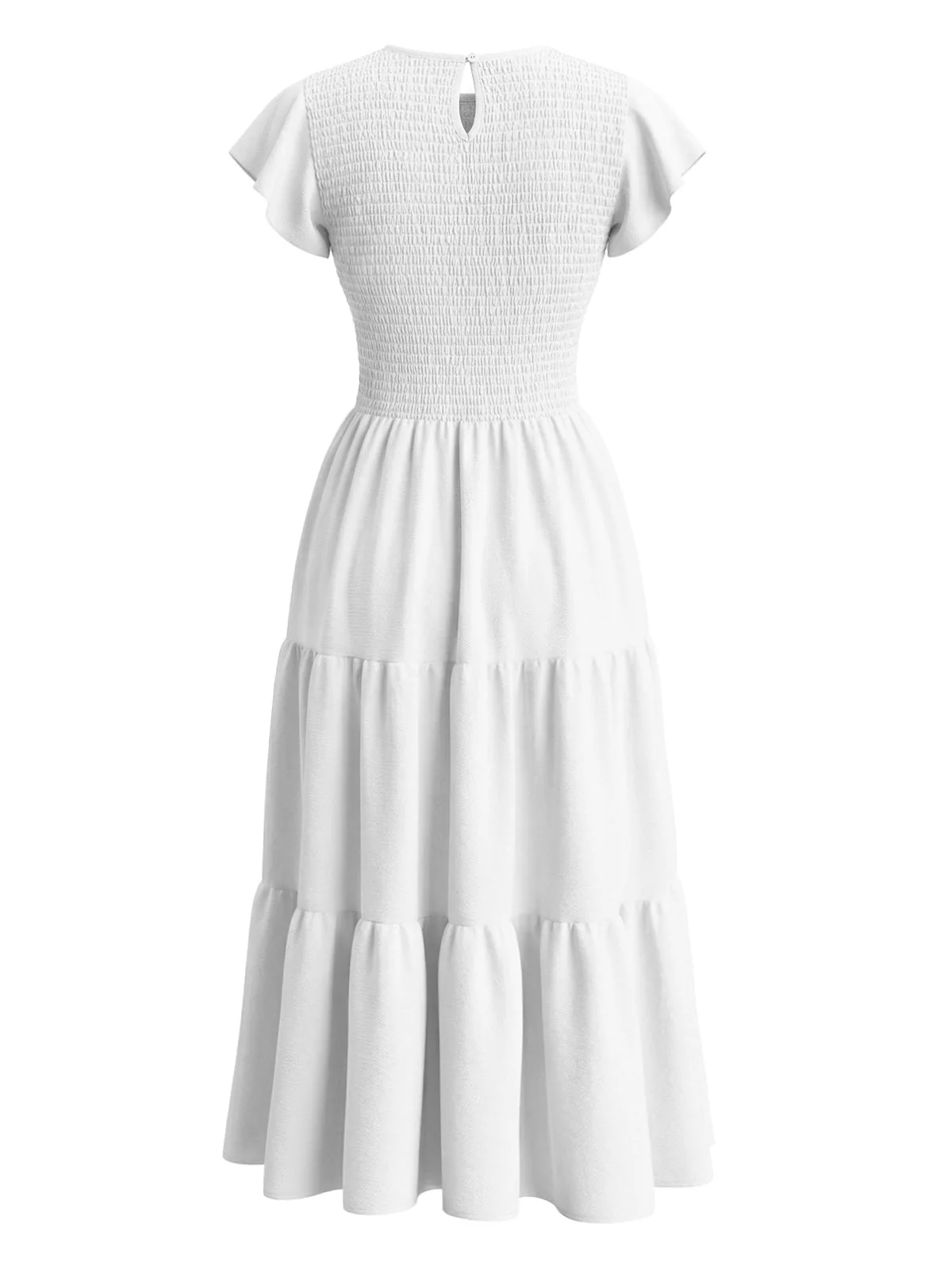 Weißes 40er Smockkleid mit Flatterärmel und gestuft - Image 3