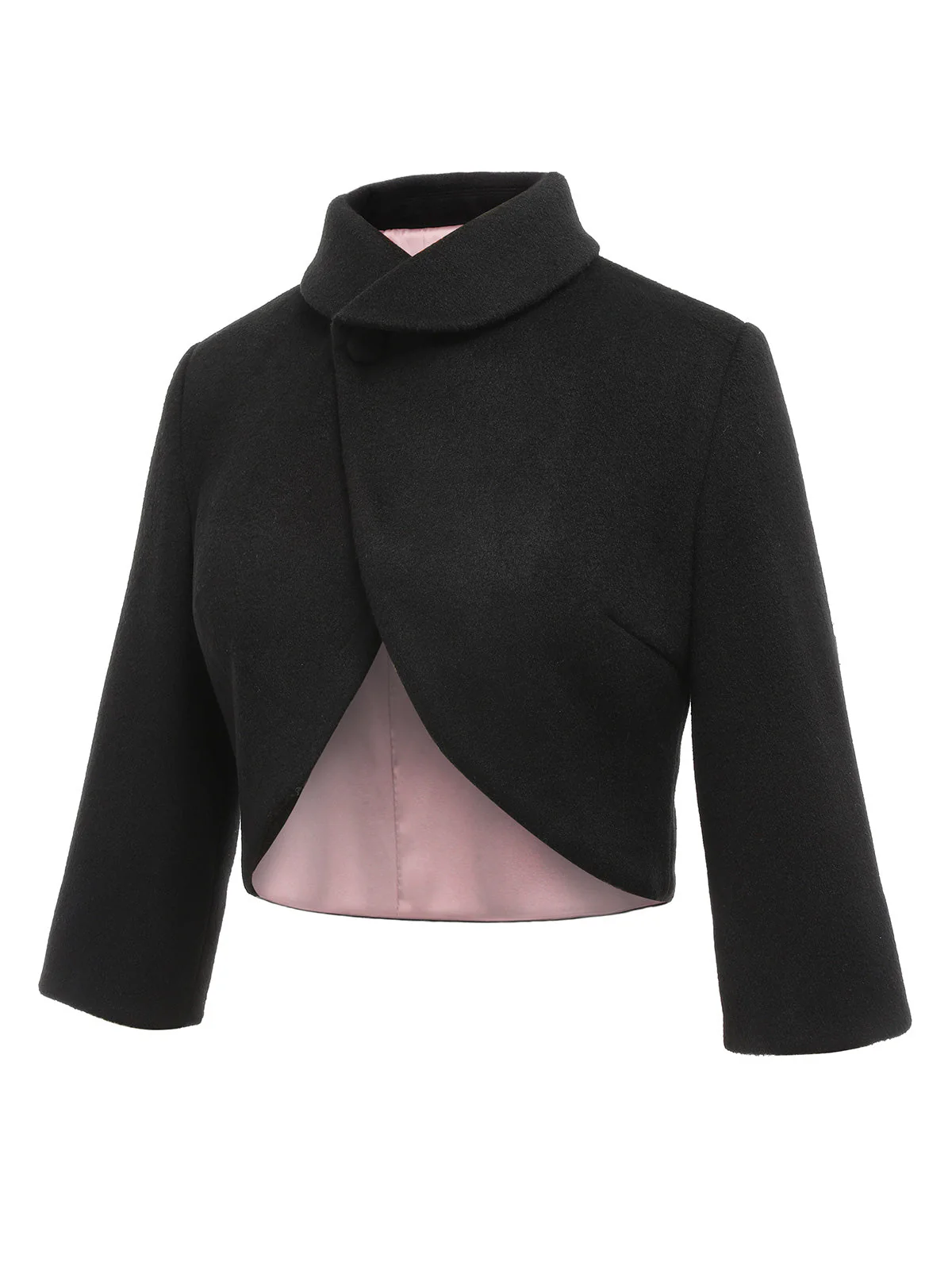 Schwarz 1950er Kunstwolle Wickeln Bolero Jacke - Image 2