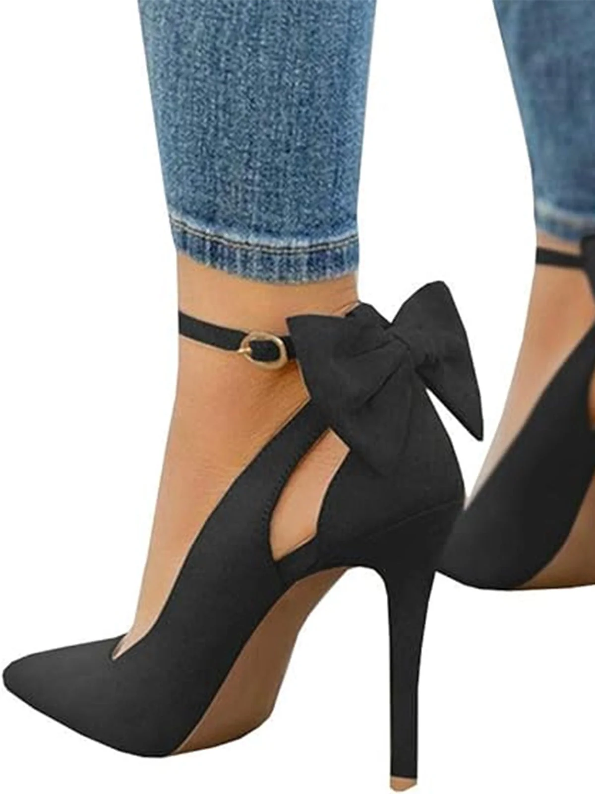 Wildleder Bogen Knöchel Riemen Spitz Zehe Hoch Absatz Schuhe - Image 2