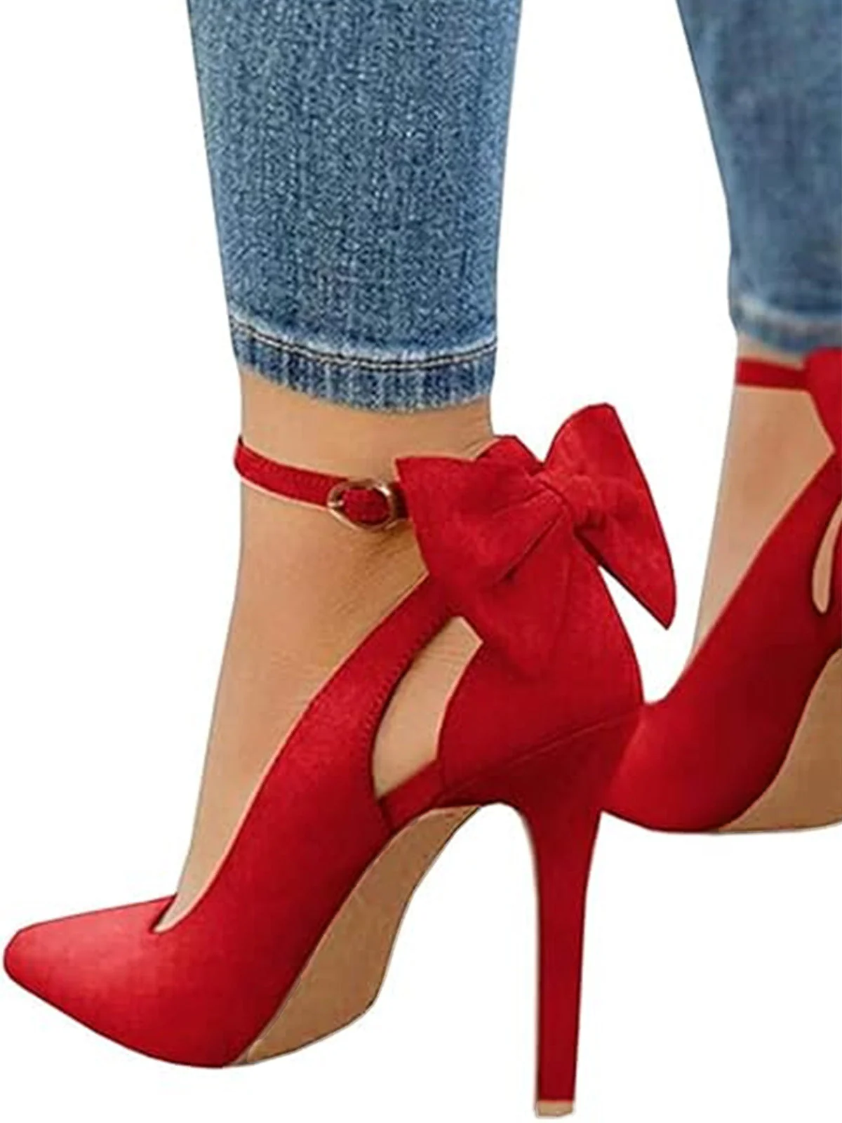 Wildleder Bogen Knöchel Riemen Spitz Zehe Hoch Absatz Schuhe - Image 7