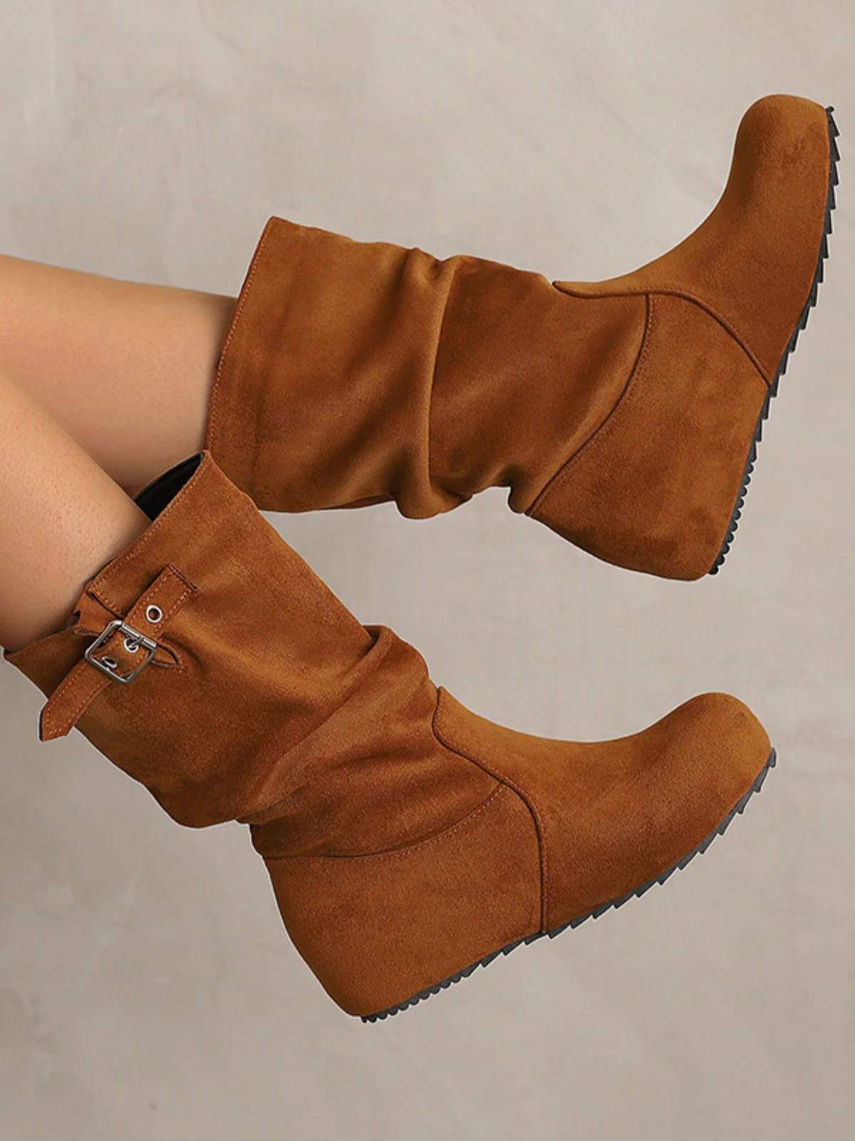 Wildleder Keilabsatz Schnalle Detail Stiefel - Image 2