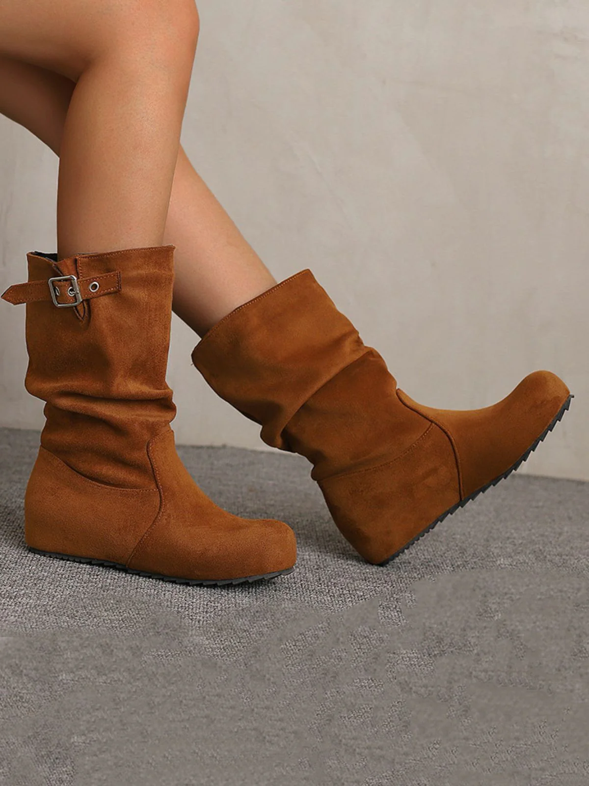 Wildleder Keilabsatz Schnalle Detail Stiefel - Image 3