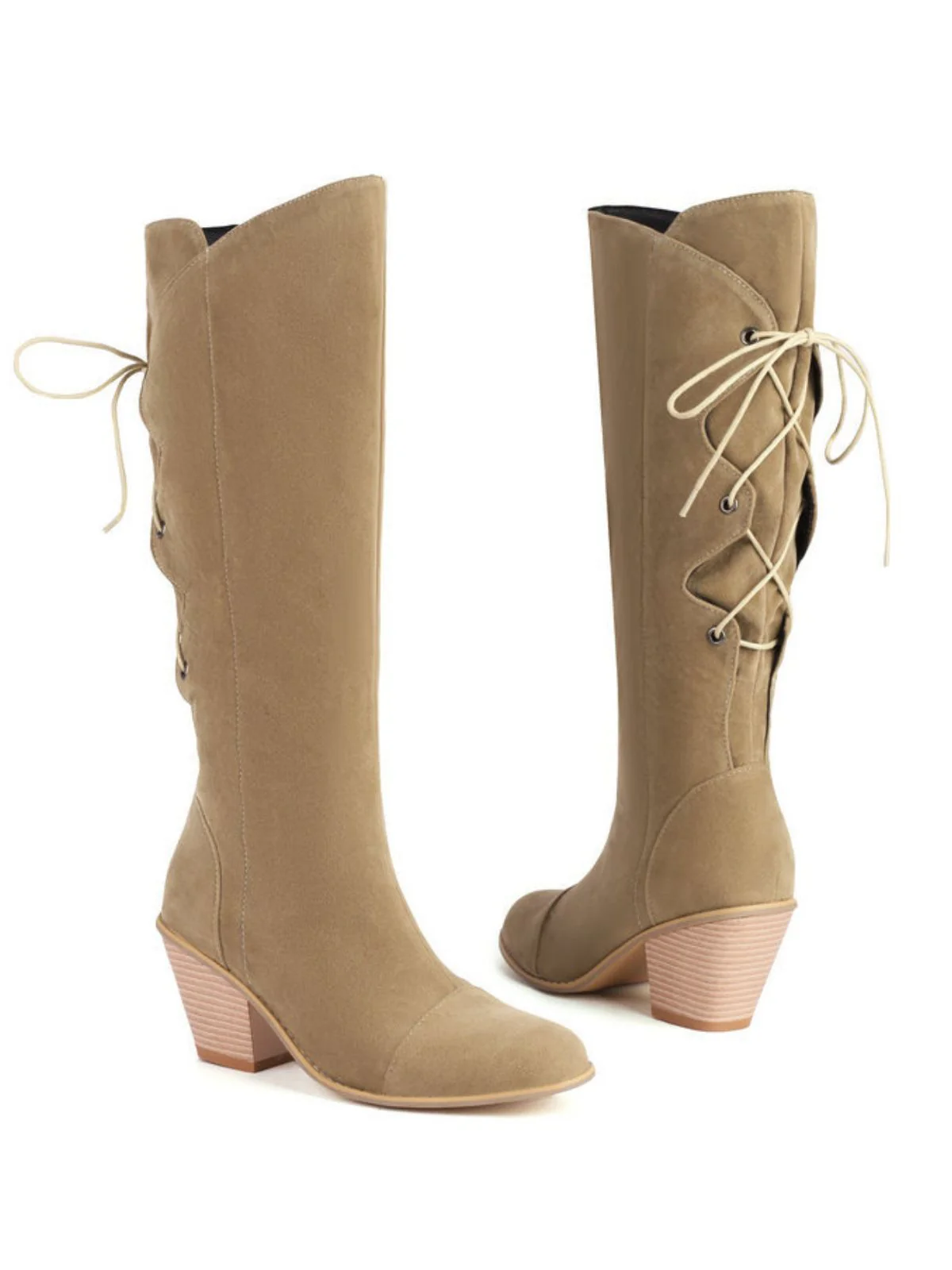Wildleder Knee Schnürung Blockabsatz Stiefel - Image 11