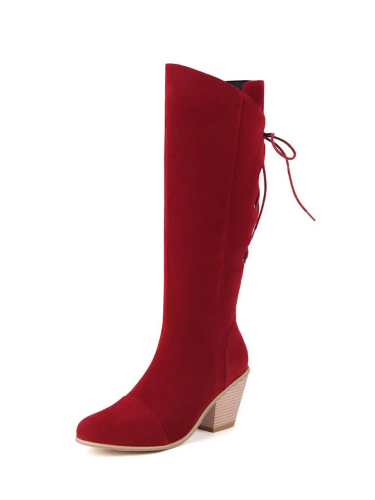 Wildleder Knee Schnürung Blockabsatz Stiefel - Image 12