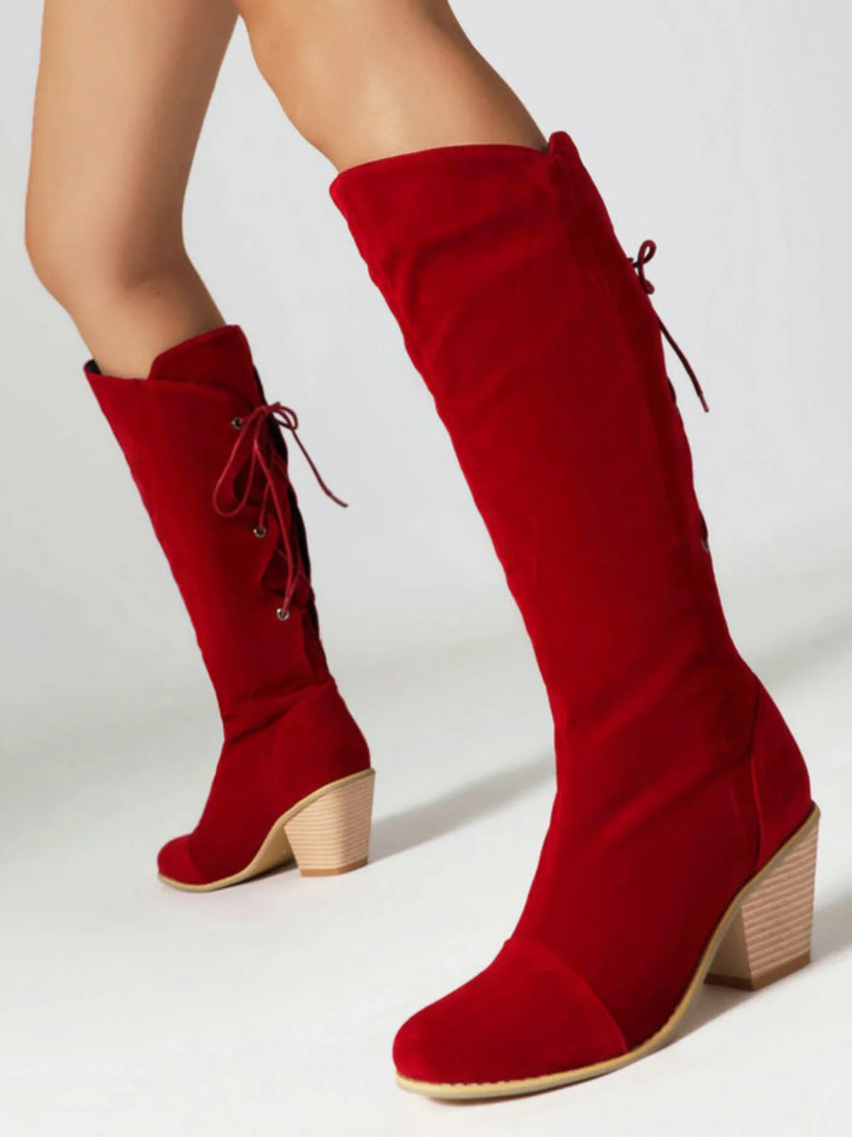 Wildleder Knee Schnürung Blockabsatz Stiefel - Image 13