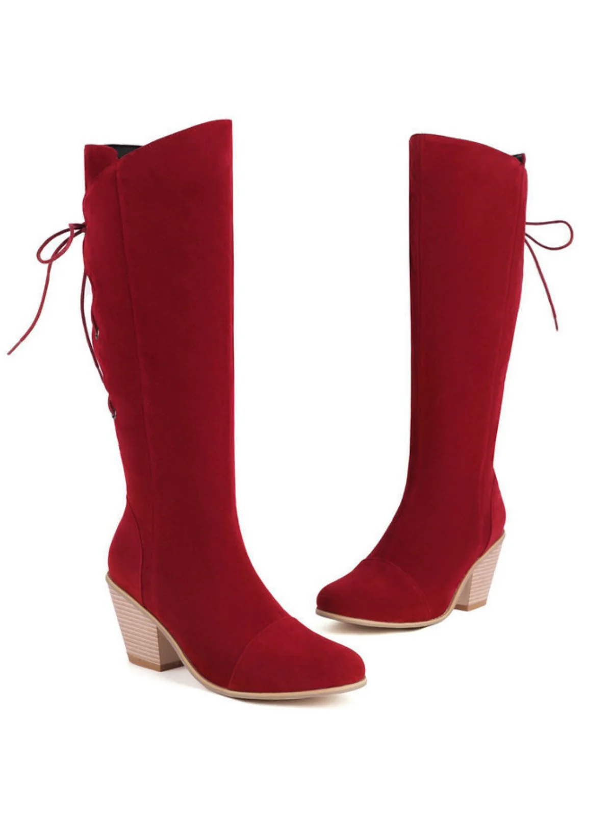 Wildleder Knee Schnürung Blockabsatz Stiefel - Image 15