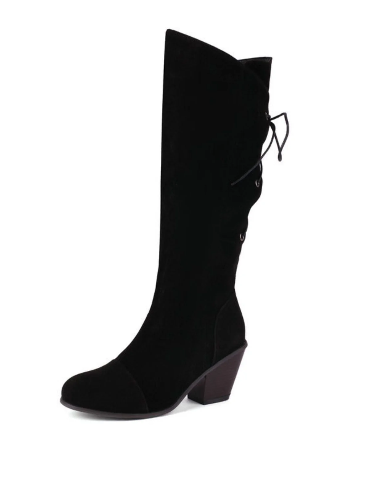 Wildleder Knee Schnürung Blockabsatz Stiefel - Image 16