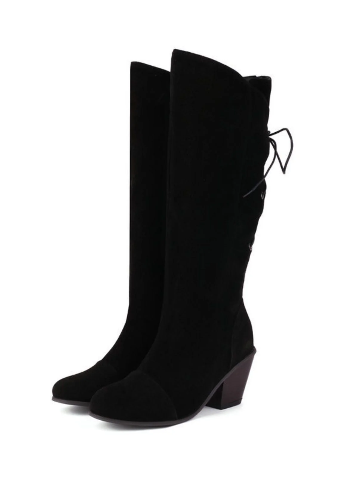 Wildleder Knee Schnürung Blockabsatz Stiefel - Image 19