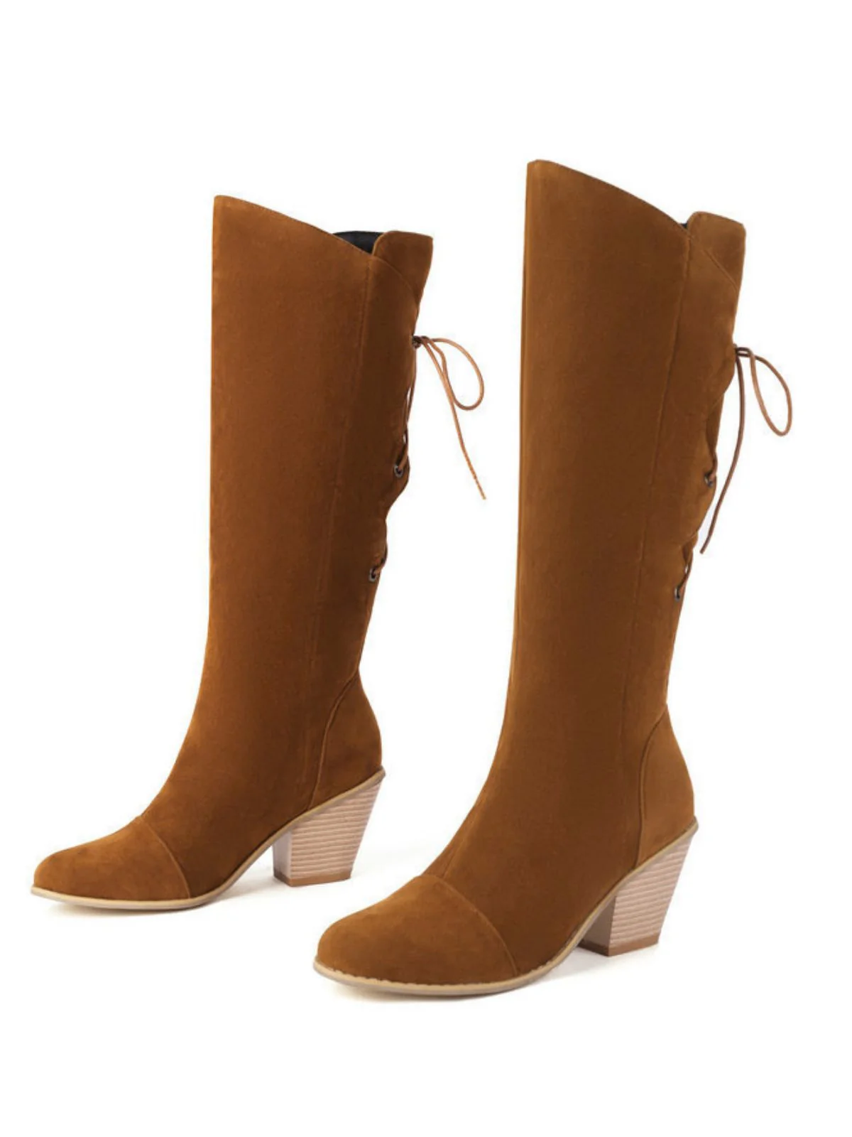 Wildleder Knee Schnürung Blockabsatz Stiefel - Image 3