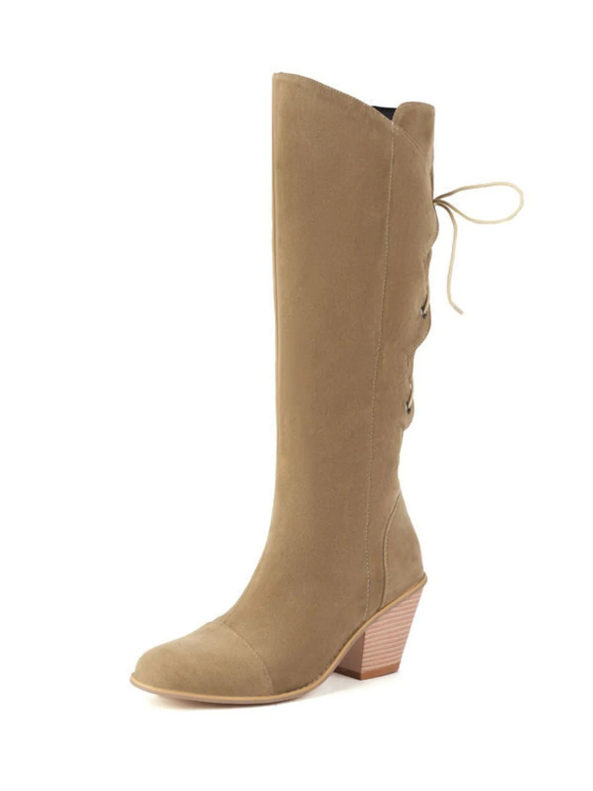 Wildleder Knee Schnürung Blockabsatz Stiefel - Image 8