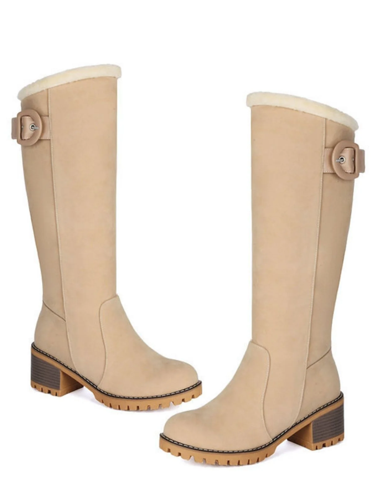 Wildleder Schnalle Kunstpelz Kniehohe Stiefel - Image 10