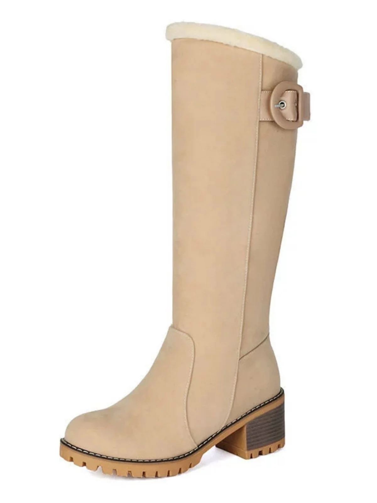 Wildleder Schnalle Kunstpelz Kniehohe Stiefel - Image 11