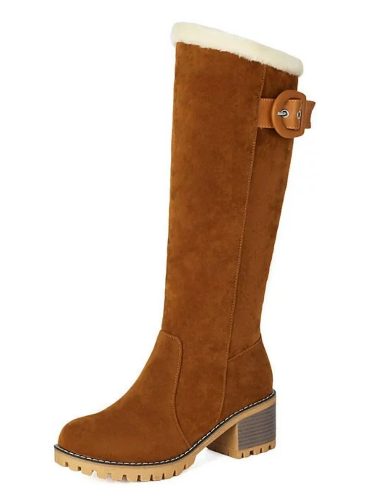 Wildleder Schnalle Kunstpelz Kniehohe Stiefel - Image 2
