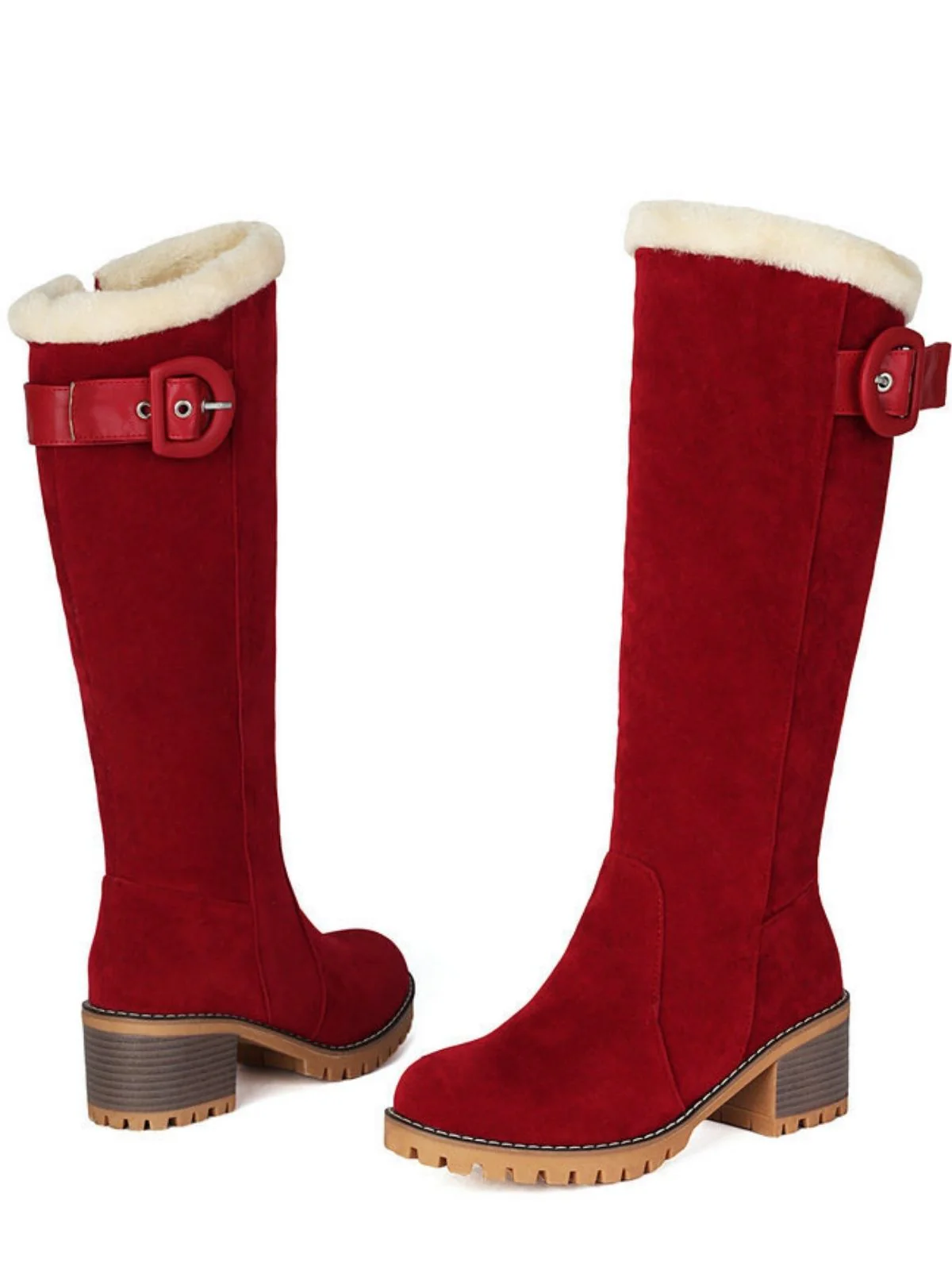 Wildleder Schnalle Kunstpelz Kniehohe Stiefel - Image 6