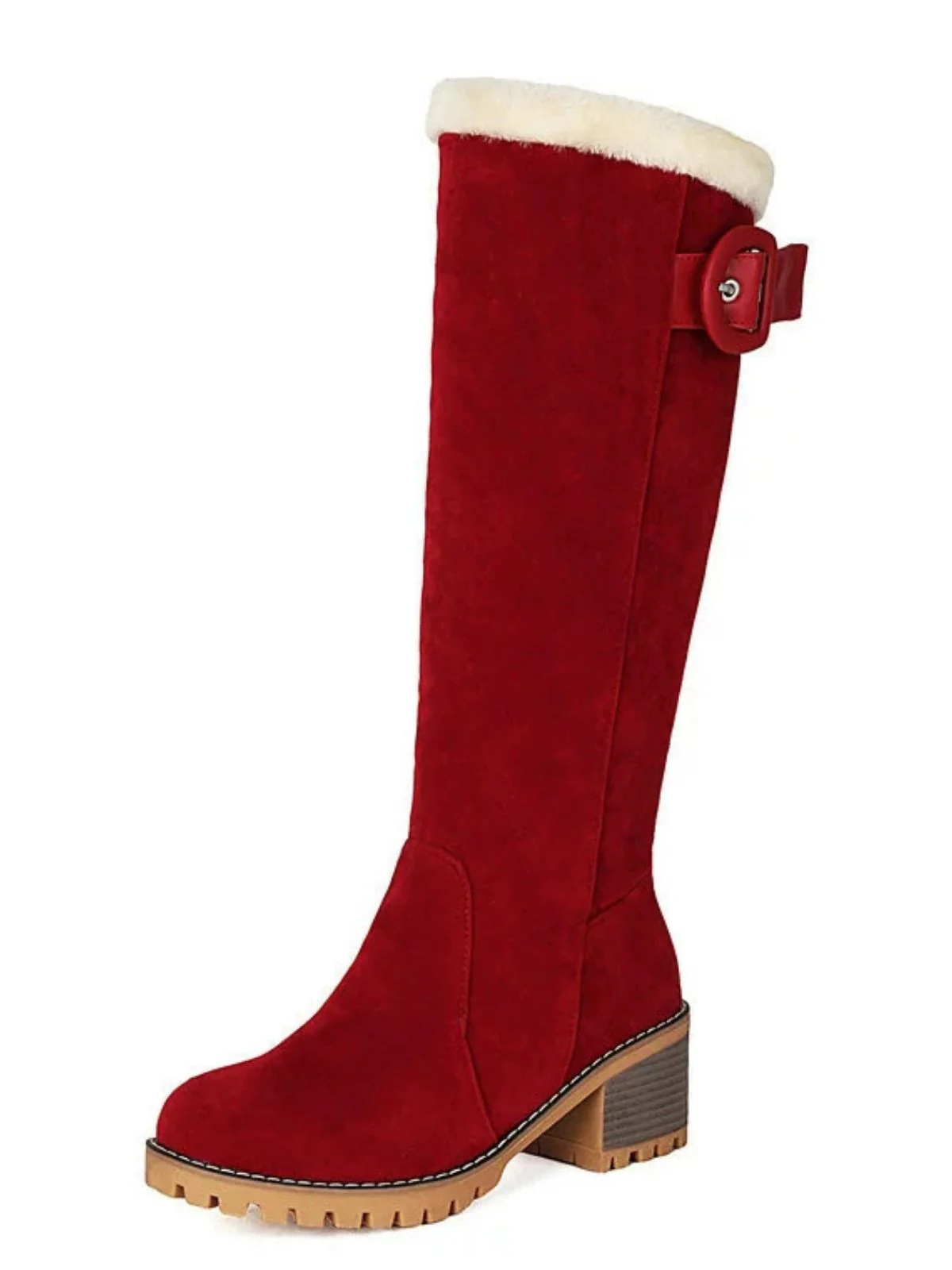 Wildleder Schnalle Kunstpelz Kniehohe Stiefel - Image 7