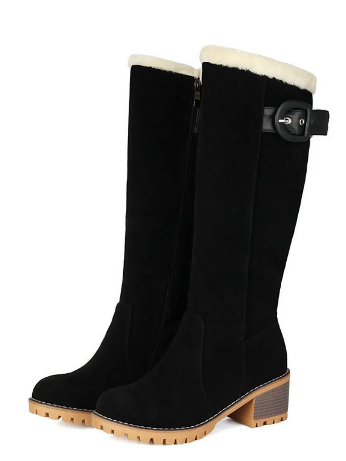Wildleder Schnalle Kunstpelz Kniehohe Stiefel - Image 8