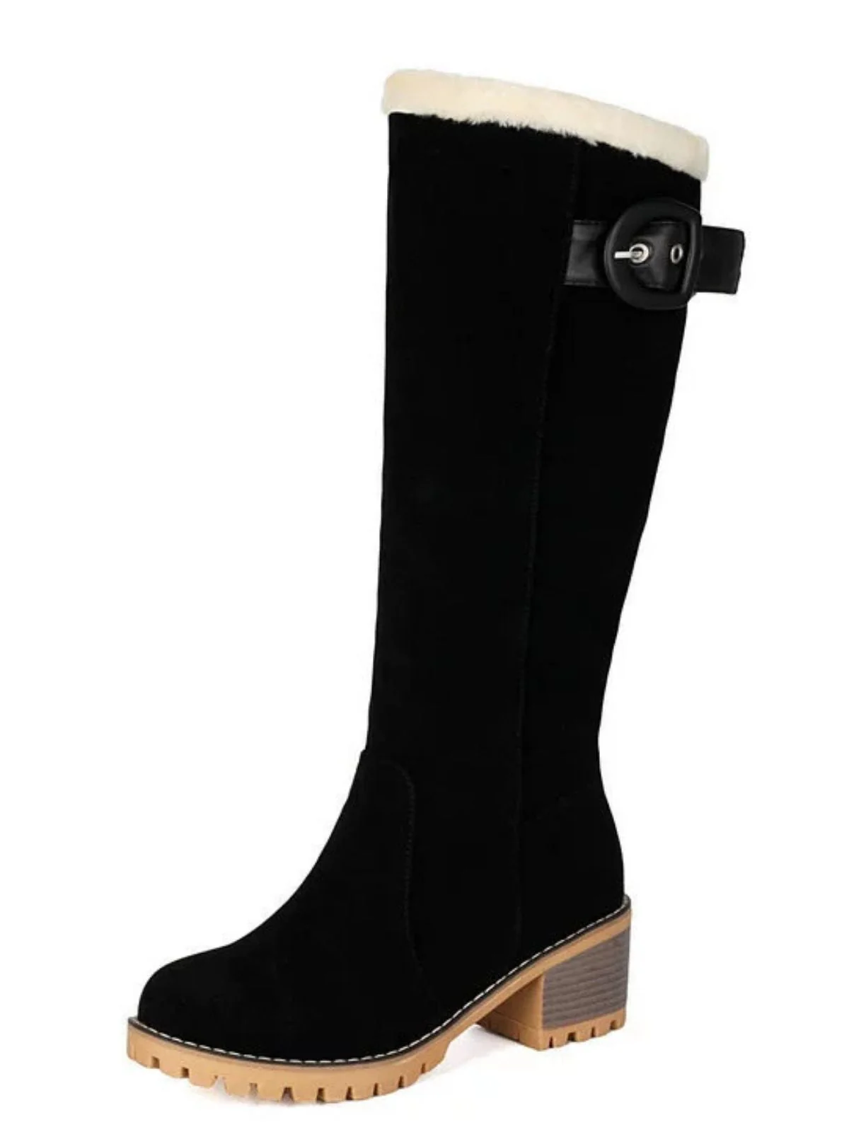 Wildleder Schnalle Kunstpelz Kniehohe Stiefel - Image 9