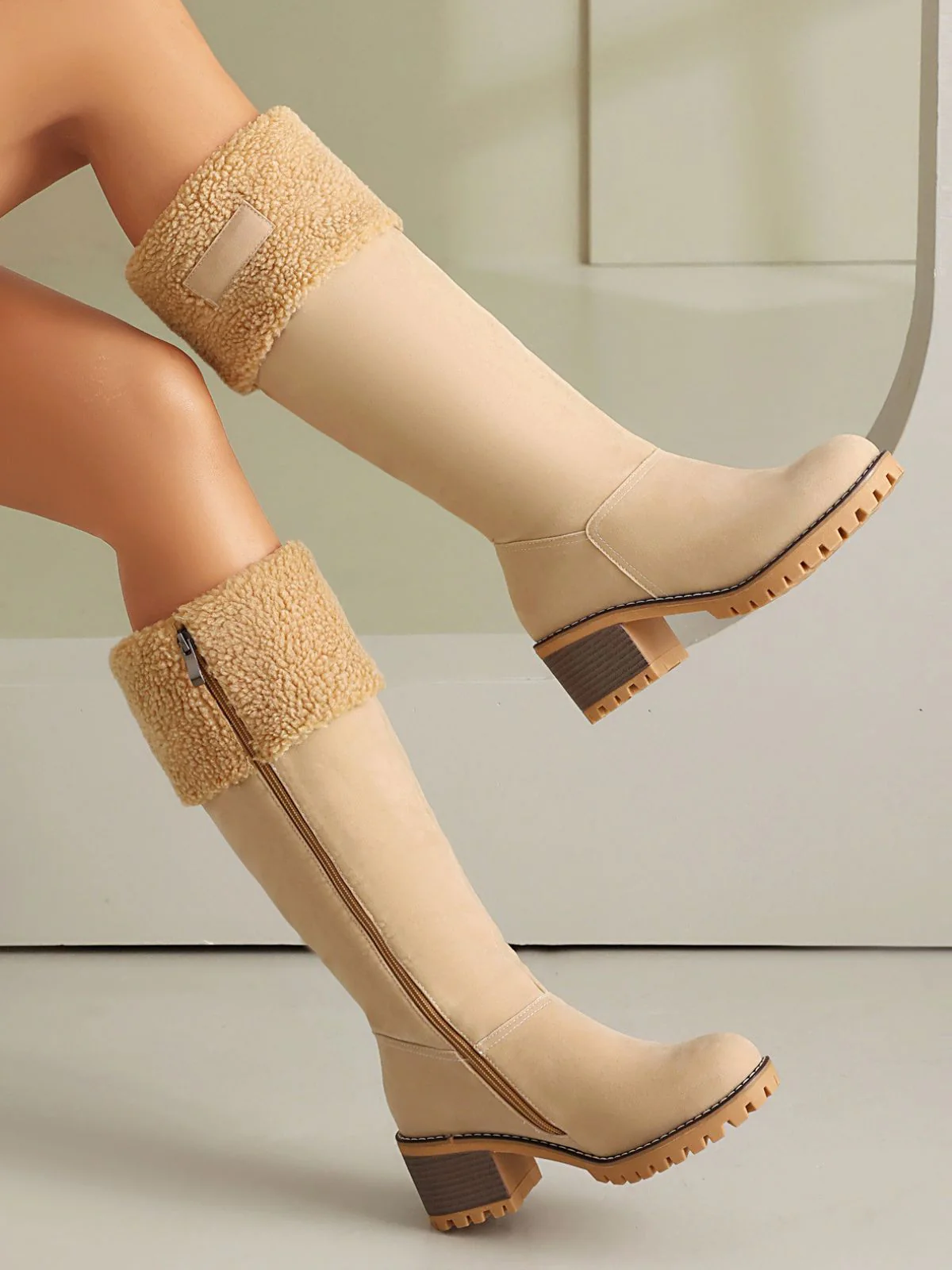 Winter Faux Wildleder Blockabsatz Schneestiefel - Image 5
