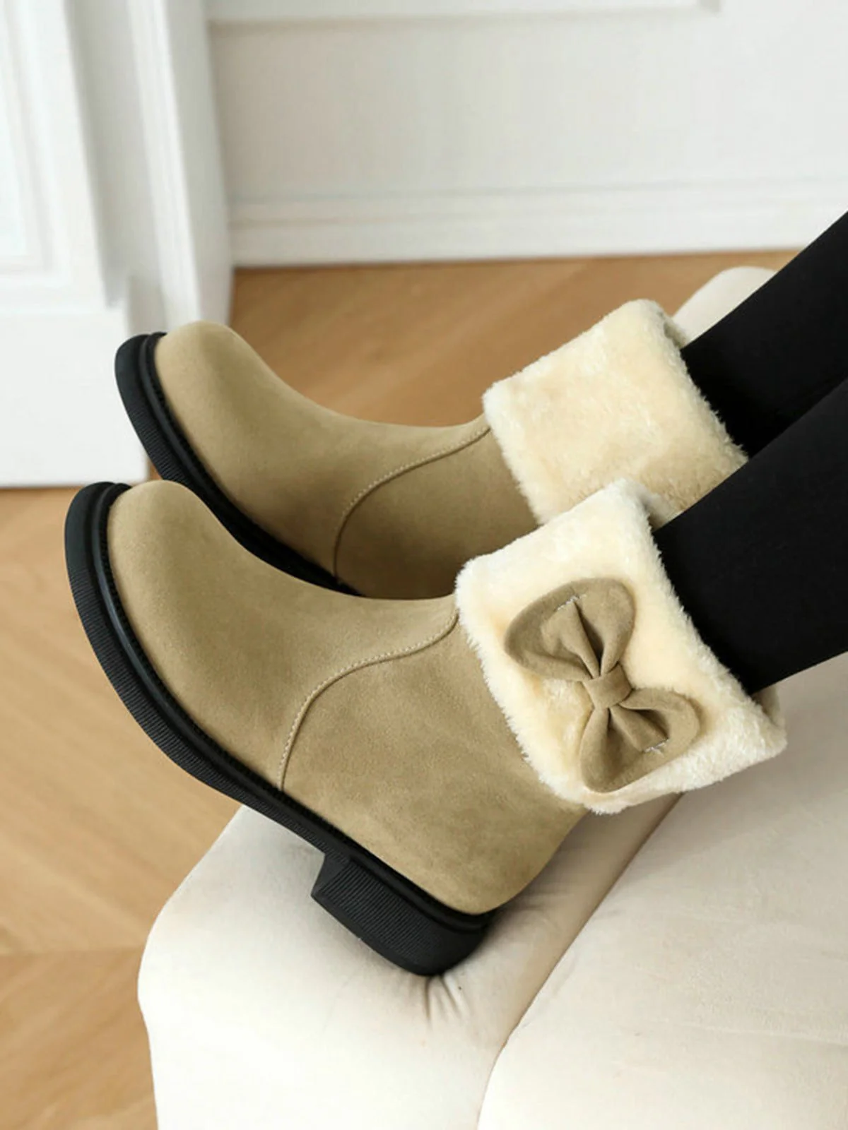 Winter Plüsch Besatz Bogen Rund Zehe Knöchel Stiefel - Image 12