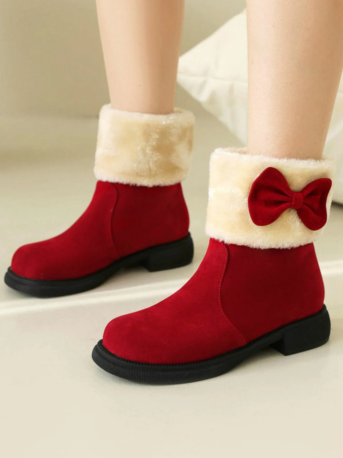 Winter Plüsch Besatz Bogen Rund Zehe Knöchel Stiefel - Image 2