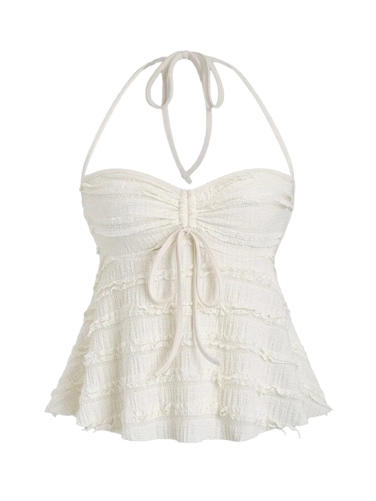 Y2K Uni Strukturiert Halter Gerafft Babydoll Top
