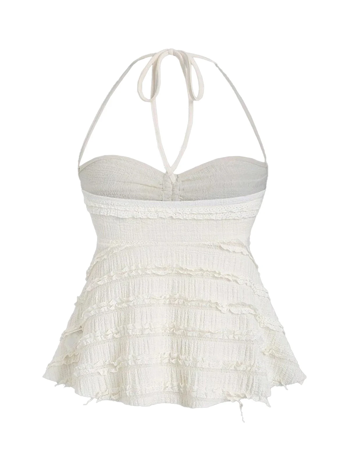 Y2K Uni Strukturiert Halter Gerafft Babydoll Top - Image 2