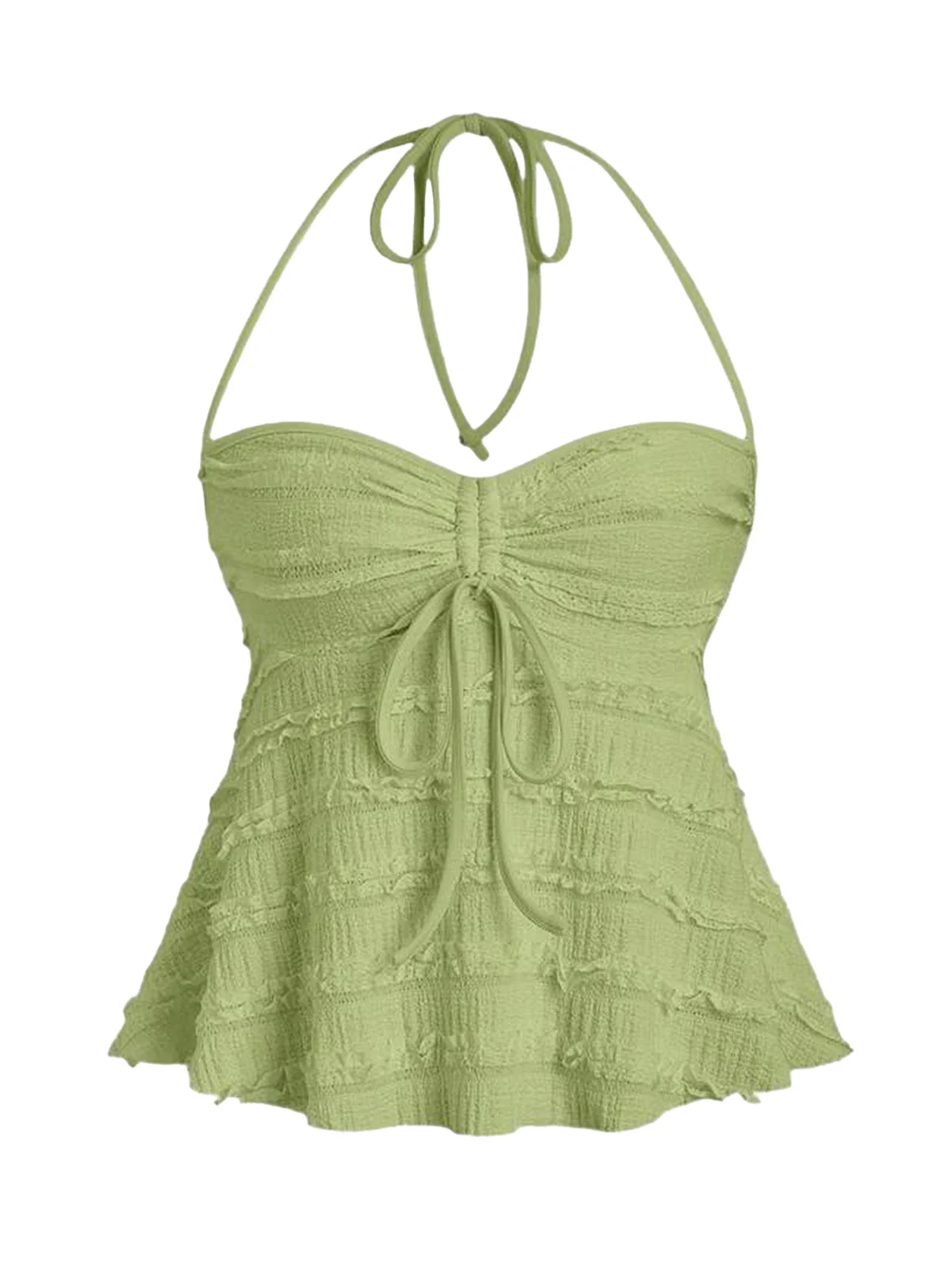 Y2K Uni Strukturiert Halter Gerafft Babydoll Top - Image 3