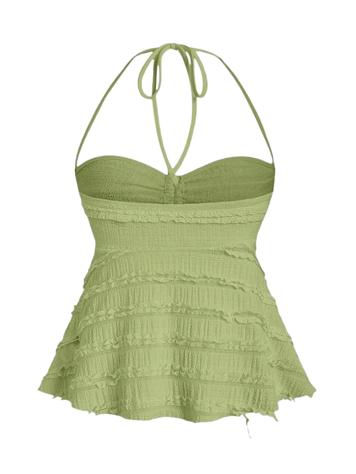 Y2K Uni Strukturiert Halter Gerafft Babydoll Top - Image 4