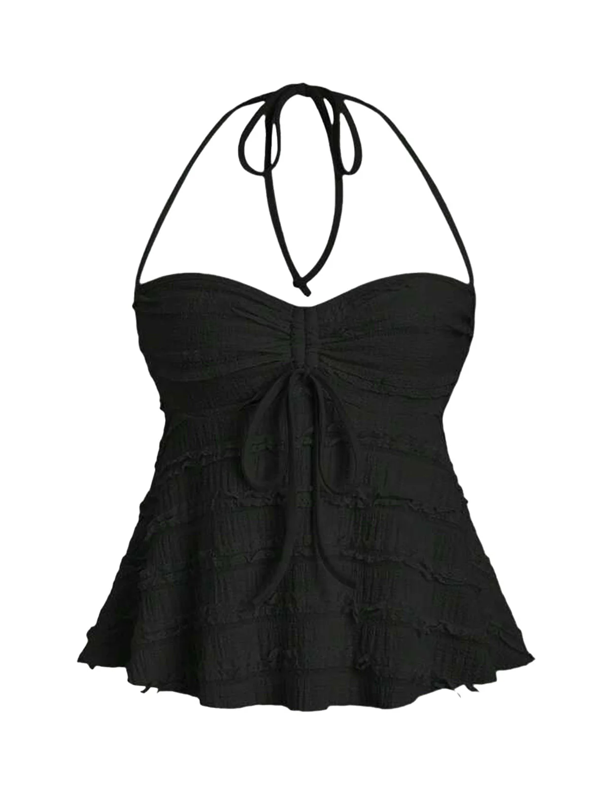 Y2K Uni Strukturiert Halter Gerafft Babydoll Top - Image 5