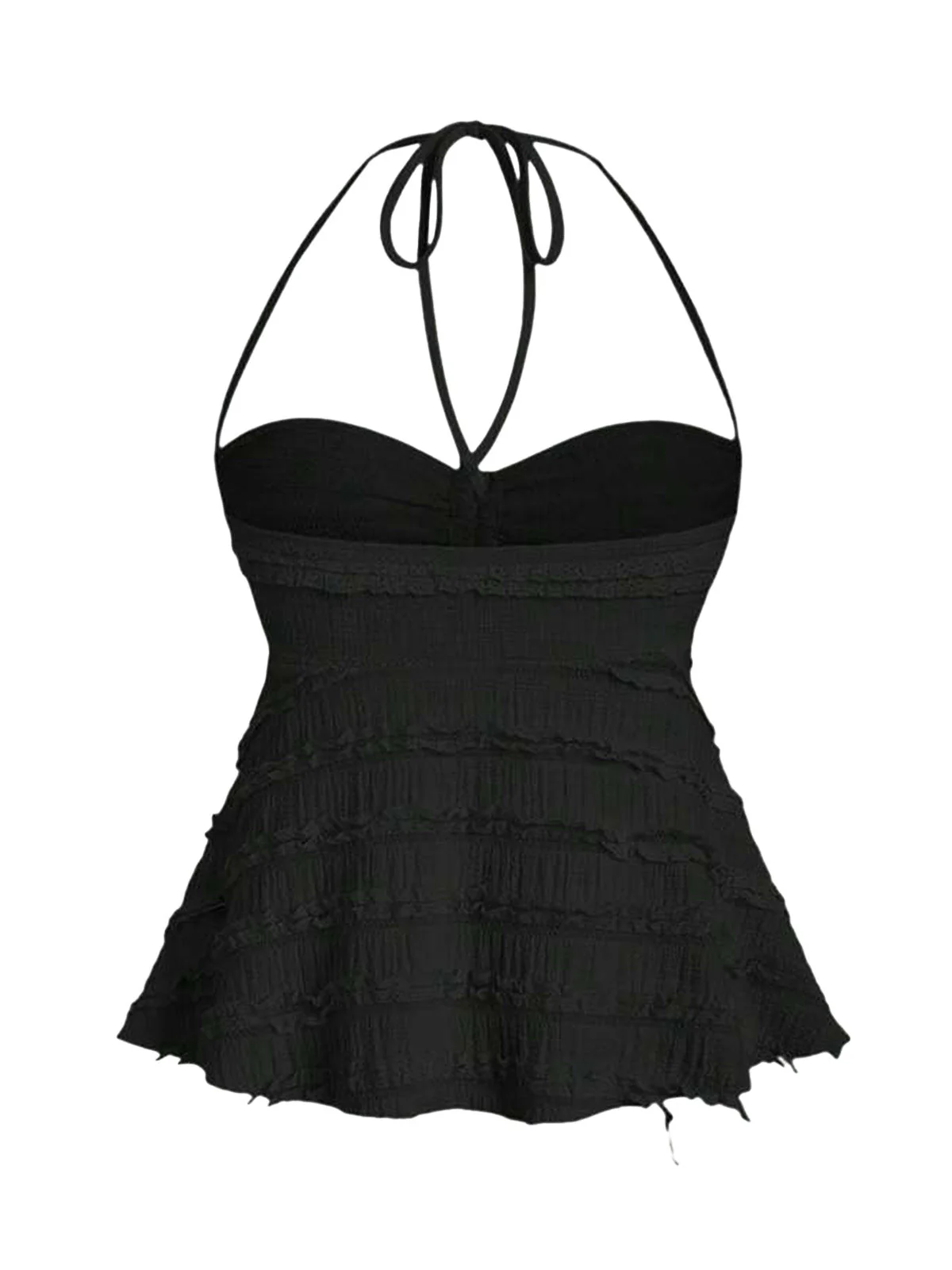 Y2K Uni Strukturiert Halter Gerafft Babydoll Top - Image 6