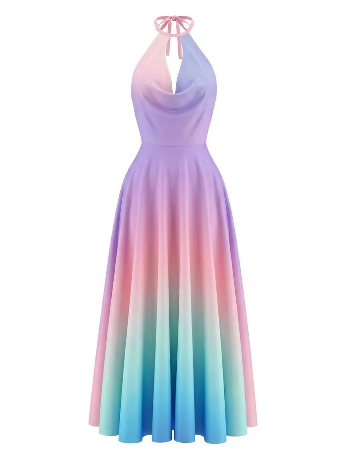 Y2K Wasserfallausschnitt Halter Ärmellos Farbverlauf Kleid - Image 2