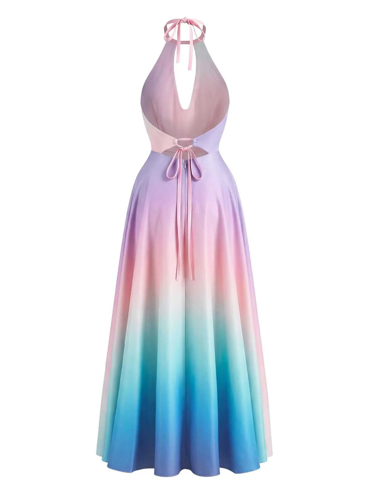 Y2K Wasserfallausschnitt Halter Ärmellos Farbverlauf Kleid - Image 3