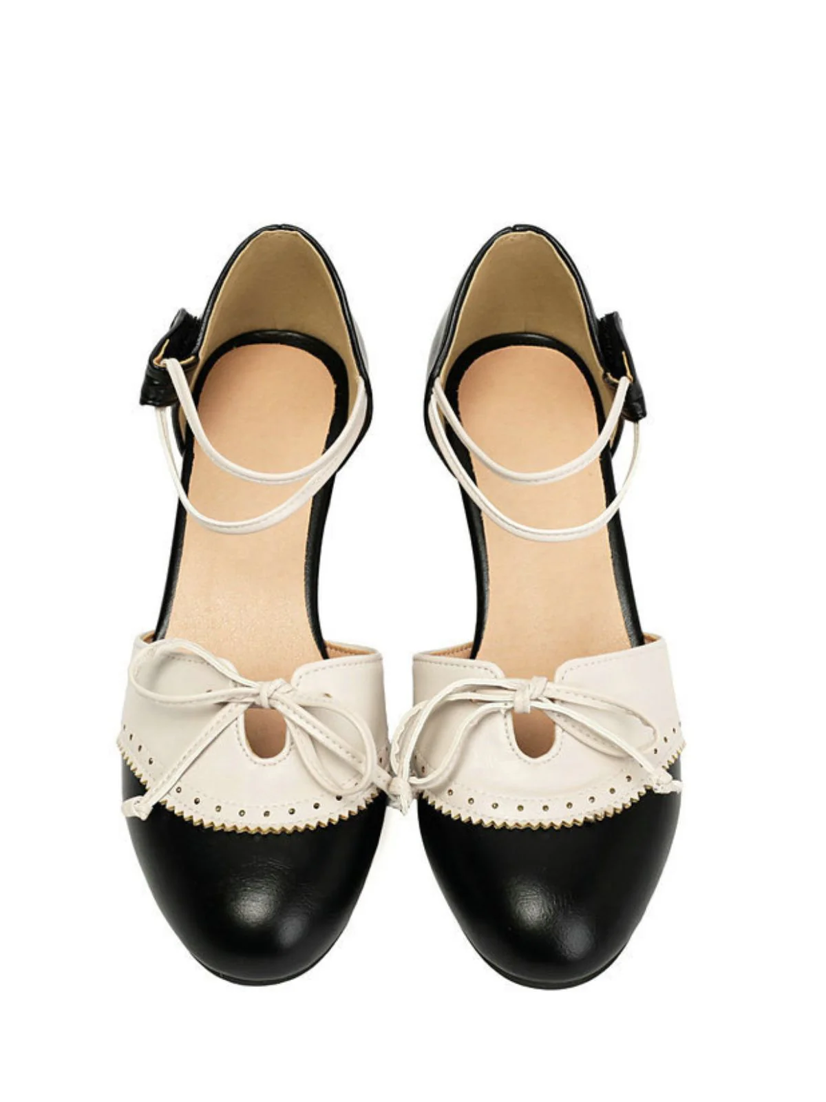 Zweifarbig Schleife Blockabsatz Mary Jane Pumps - Image 3