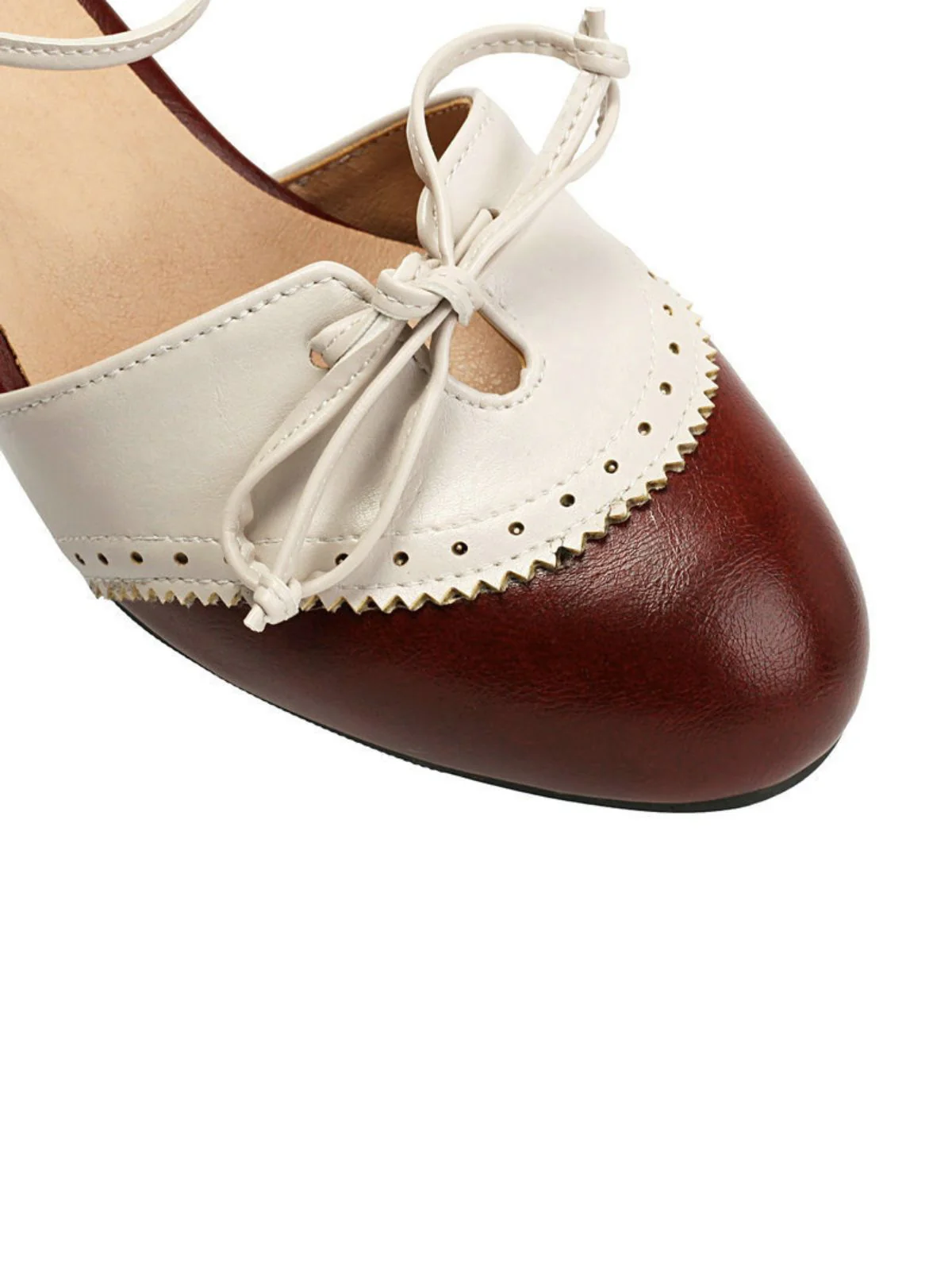 Zweifarbig Schleife Blockabsatz Mary Jane Pumps - Image 7