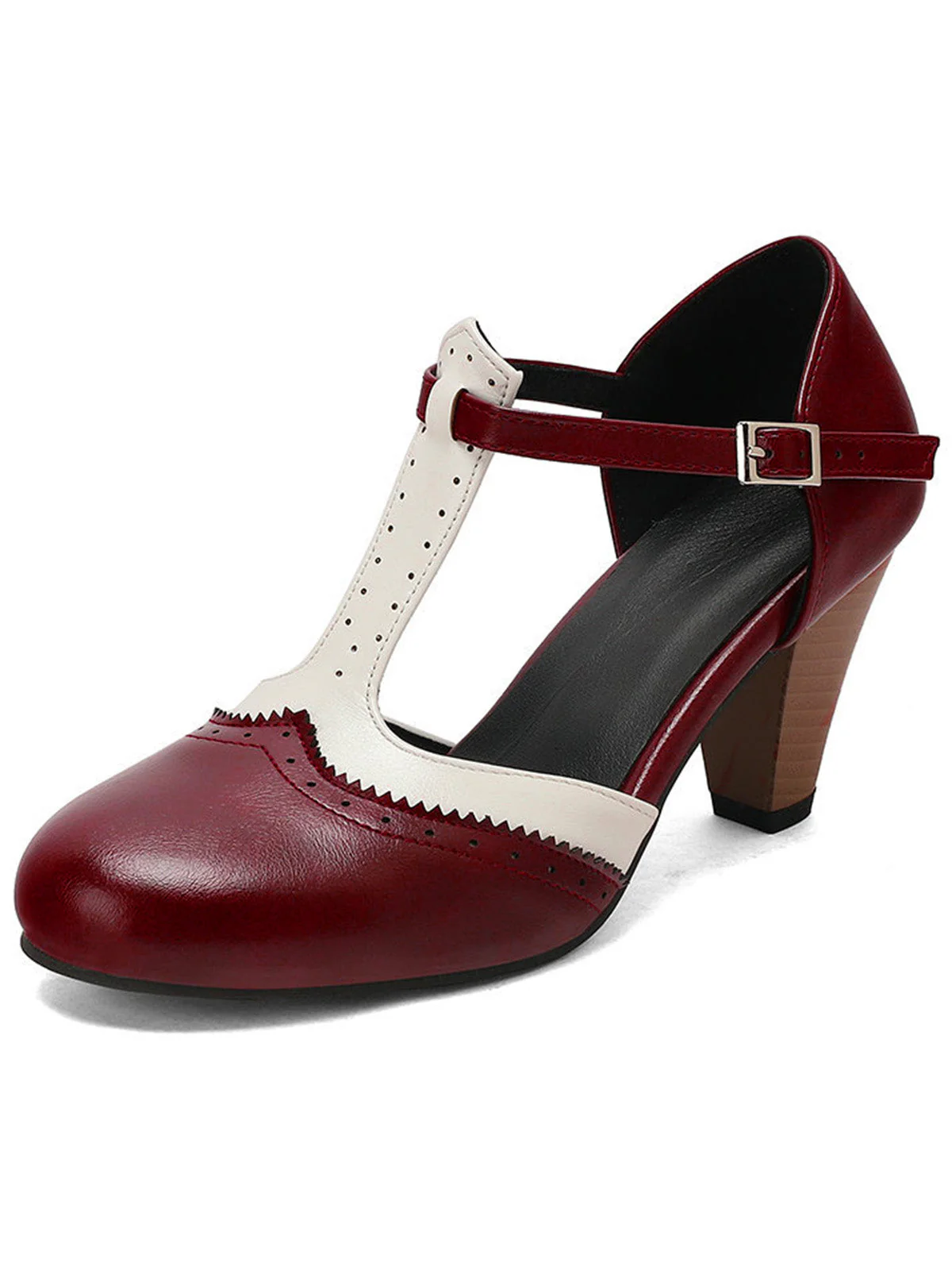 Zweifarbige Pumps im Mary-Jane-Stil mit Blockabsatz und T-Riemen - Image 5